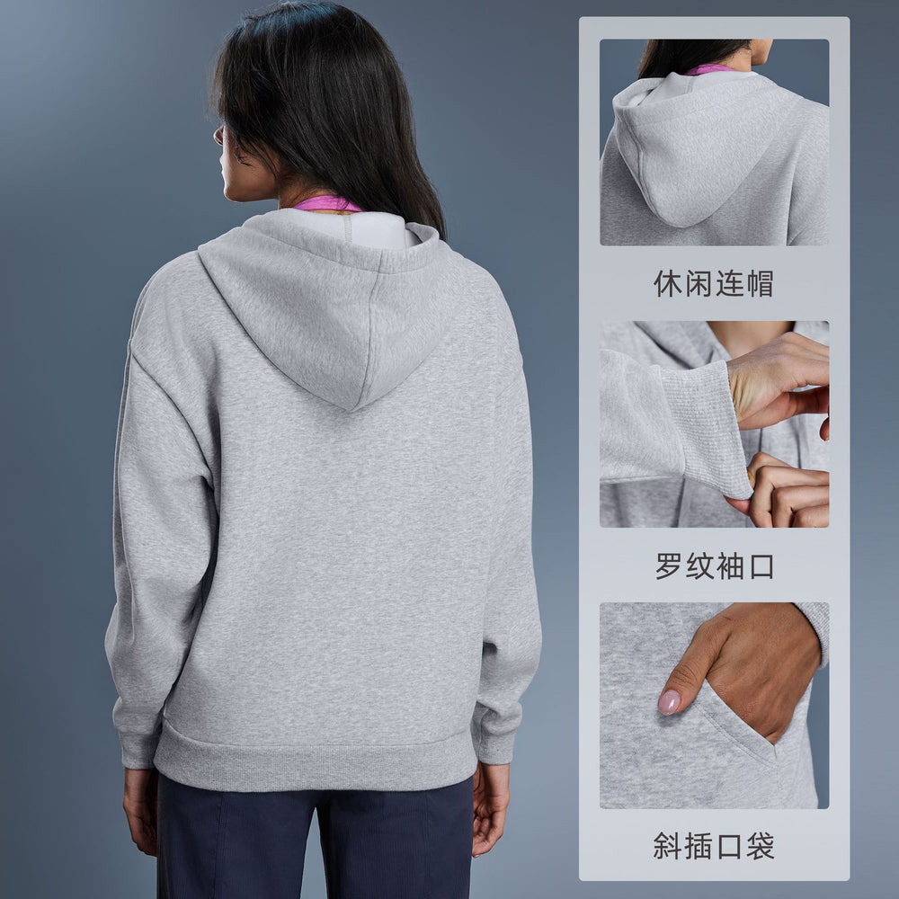 Fall and winternew arrivalfleece-lined hooded sweatshirt women's windproof heattechlooseslimming lookcasual zipper cardiganoutweard25155