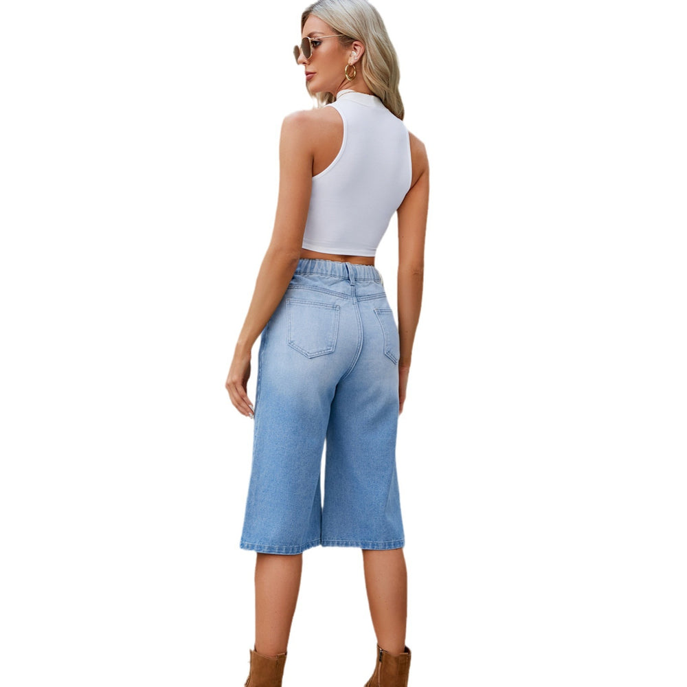 Wish european and american cross-border foreign trade summer new  independent station washed elastic waist denim cropped pants women's trendy