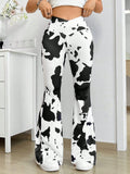 In stock-53357#  cross-border fashion and versatile women's cow print v-waist elastic flared pants