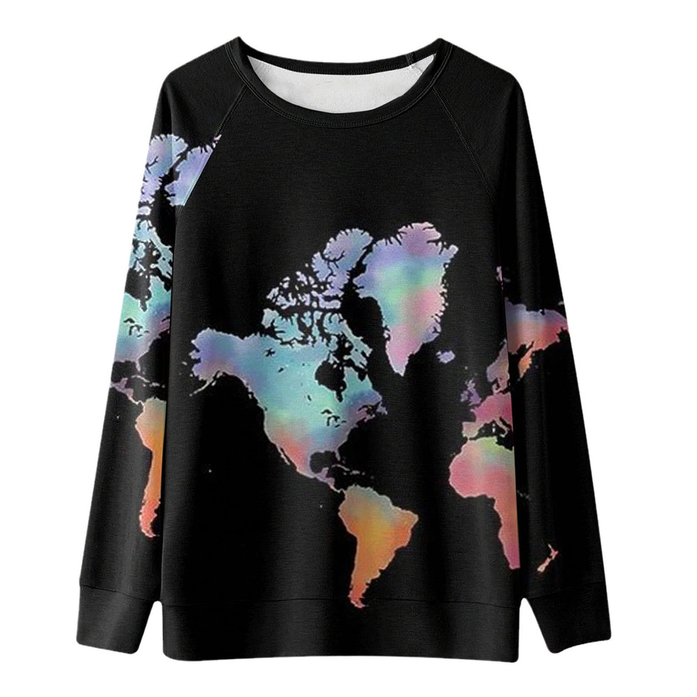 2026 amazon fashion women's o-neck map printing sweatshirt long sleeves tops in stock