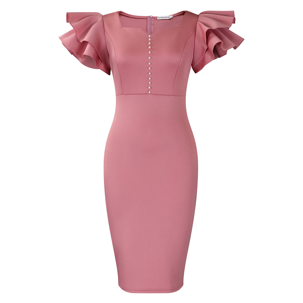 D575 cross-border independent station fashion summer women's beaded ruffle sleeve bodycon party dress african dress