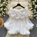 Korean style off-the-shoulder ruffle lantern sleeve blouse - women's spring new arrival, chic, trendy, and versatile pink top for work and casual wear