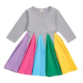 New girls' dress: stylish color block long-sleeve rainbow princess dress for toddlers and young children