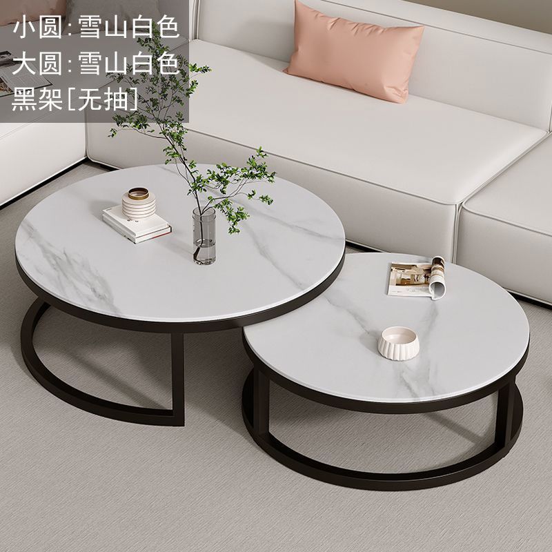 Affordable living room coffee table - new rock slab coffee table set for home living room, marble combination, round, light luxury modern style