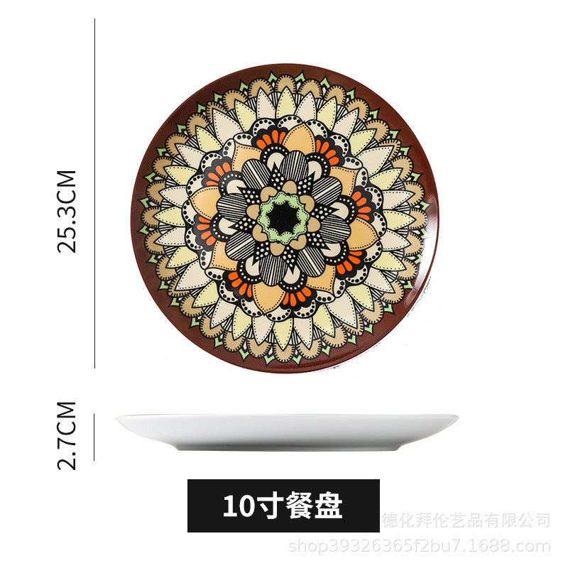 Bohemian art style new ceramic plate - creative, high-value european floral design dinner plate for home use and table setting