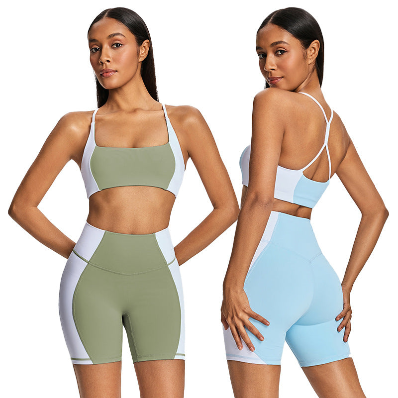 fashioncontrast color tight yoga shorts women's high waist tummy control fashion fitness pants hip lifting running sports shorts