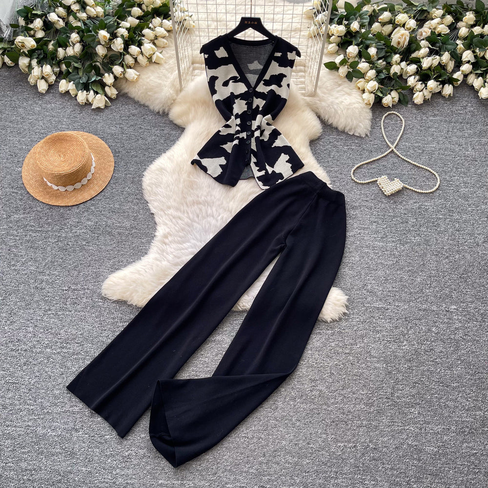Korean style commute v-neck tank top and wide-leg pants two-piece set - women's  summer slimming, figure-flattering, high-end outfit
