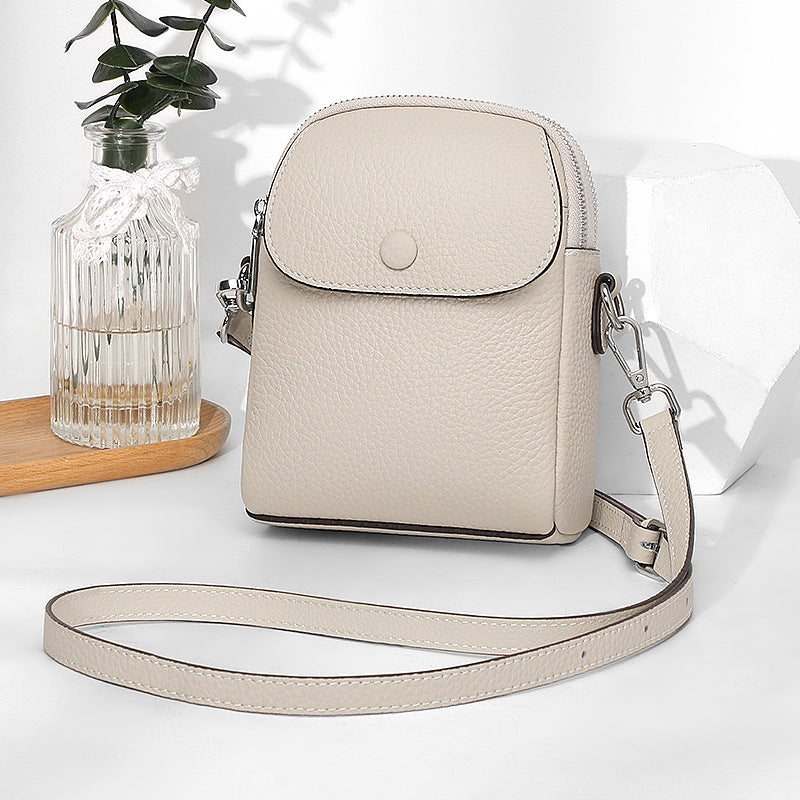 Simple leather large capacity mobile phone bag women 2025 lightweight cowhide shoulder bag soft leather premium mini messenger bag