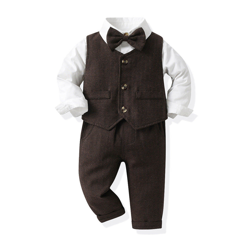 children's clothing, stylish spring long-sleeved suspender set for handsome boys, new performance dress for older children