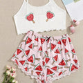 exclusive knitted tank top and camisole set with various pattern prints, comfortable and lightweight women's loungewear pajama set with shorts
