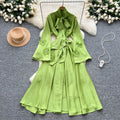 Frenchretrolong sleevesdress women's summerstereoflower tieelegant unique beautiful beautiful long skirt