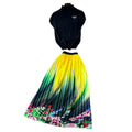 Fashion light mature style two-piece set women's high collar short-sleeved knittingtopshigh waistprintingpleated skirtsuit