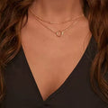 European and american cross-border wholesale jewelry minimalist round ring double layer necklace copper bead chain clavicle chain gold circle pendant necklace
