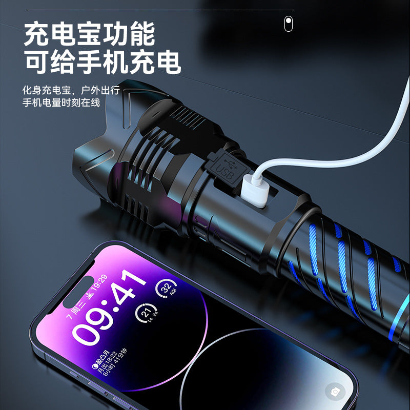 Cross-border new upgraded digital display strong light flashlight, charging super bright double open outdoor special telescopic flashlight