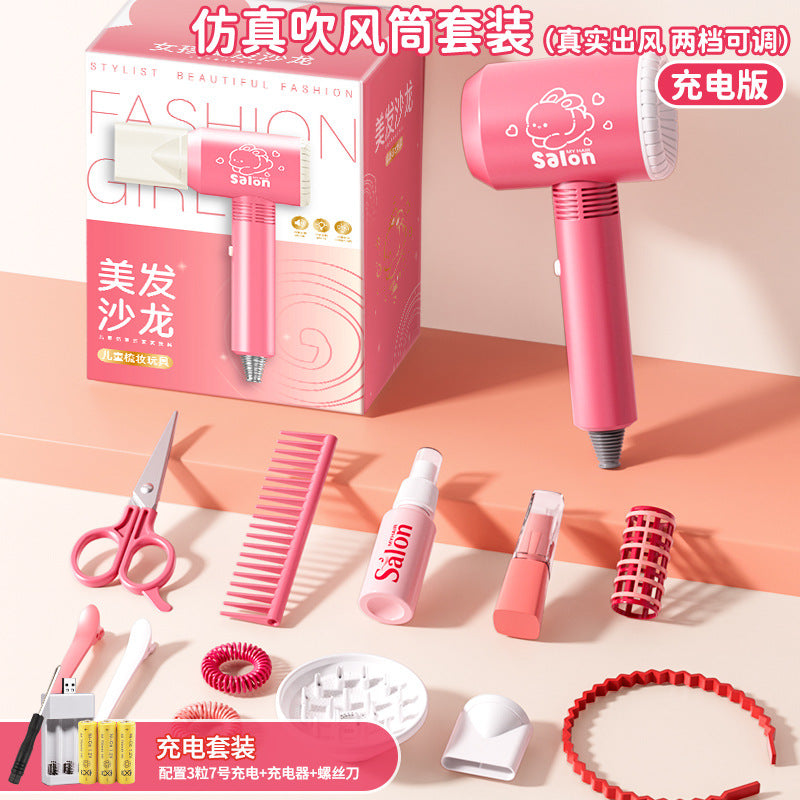 Kids' hair salon playset - realistic pretend play kit with hairdressing tools, comb, straightener, curling iron - perfect birthday gift for girls
