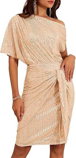 european and american cross-border women's beaded and sequined party club one-shoulder ruched evening gown fashion dress