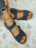 summer new arrival: plus size wedge sandals with floral embellishments, chunky sole, hook-and-loop closure, peep toe beach sandals - wholesale