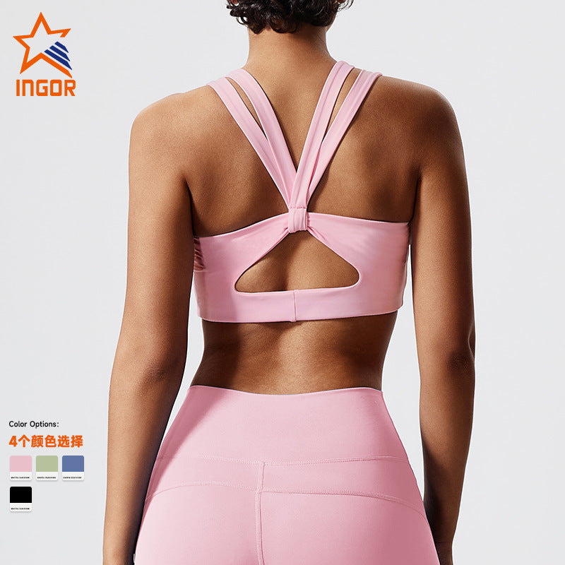 Eco-friendly recycled fabric cutout sexy yoga top with padded bra, wearable cross-back tank top, fitness activewear