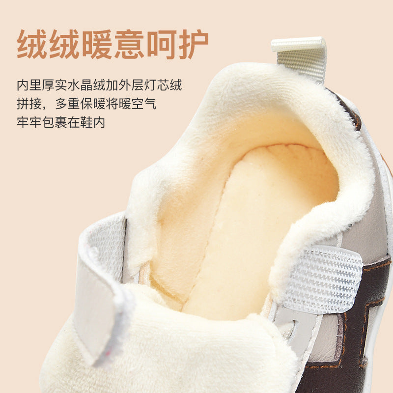 Toddler shoes for baby boys 0-1-3 years old, autumn/winter infant and toddler shoes for baby girls, soft sole functional fleece-lined thickened cotton shoes