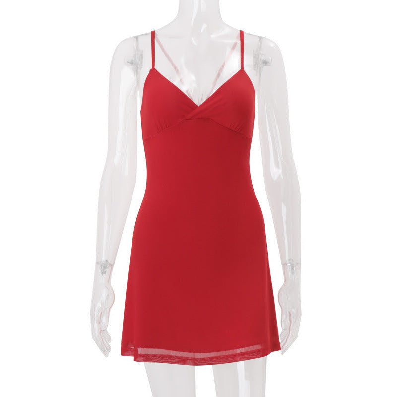 Amazon women's clothing  summer new arrival: solid color v-neck slim-fit street style sexy backless cami bodycon dress