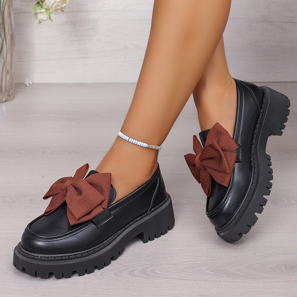 Exportbows british style slip-on small leather shoes for women spring autumnew arrival cross-border plus size thick heel flats women's shoes