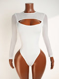 Amazon  autumn new european and american cross-border sexy mesh patchwork solid color bodysuit