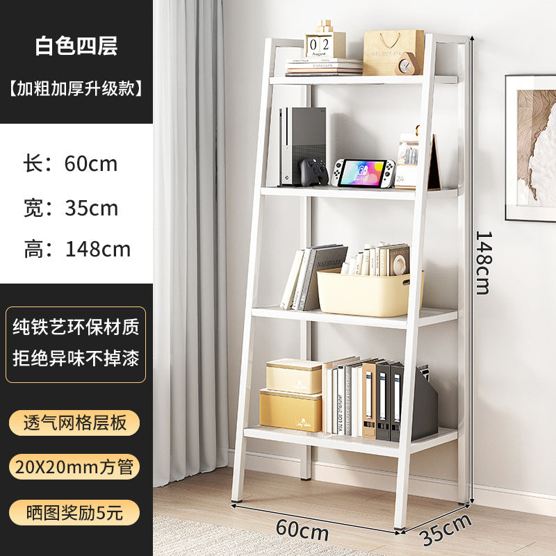 Bookshelf Floor-to-ceiling shelf Multi-layer against the wall Bedroom Home locker Wrought iron storage display Living room trapezoidal shelf