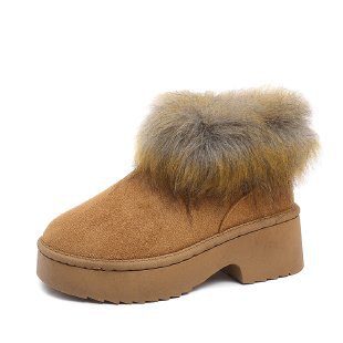 new cross-border faux mink fur boots for women - round toe, chunky sole, plush lined, fluffy snow boots