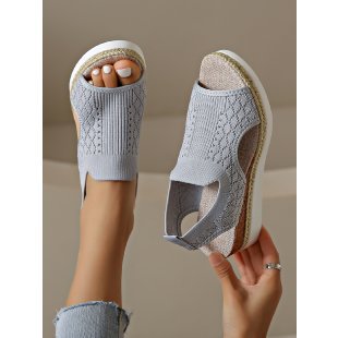 Wish  new arrival  fashion tie back fish mouth thick sole fly weaving casual women's sandals 43 size cross-border plus size