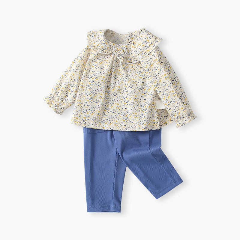 Baby suitautumnew arrival style girltwo-piece setfloral pastoral style babyautumlong sleeves children's clothing