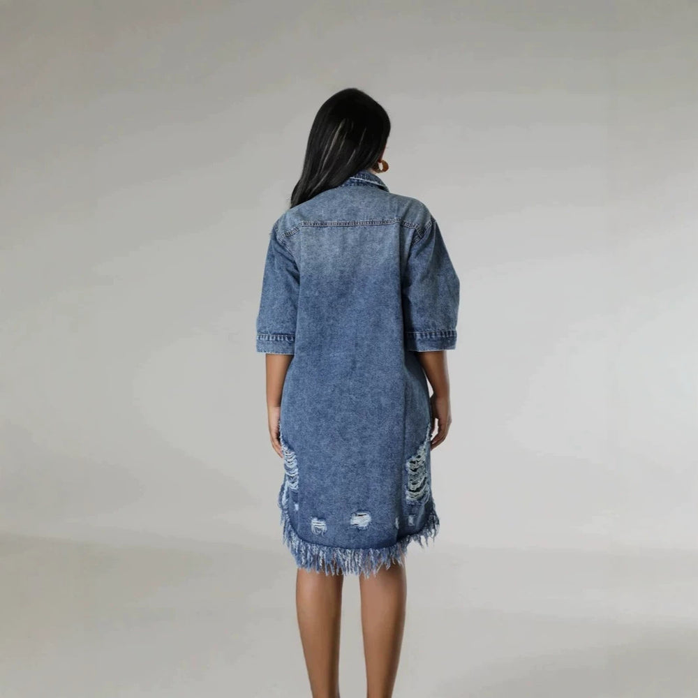 Amazon independent station  cross-border women's denim jacket with holes and tassels short-sleeved lapel european and american tie-dye