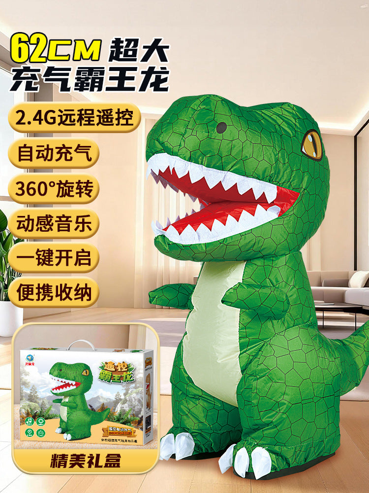 Popular large electric remote control inflatable dinosaur kids automatic inflatable music walking tyrannosaurus rex toy artificial