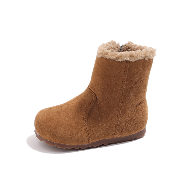 Retro Birkenstock boots for girls 2025 winter new Korean version of velvet thermal cotton shoes flat-bottomed thickened non-slip medium boots