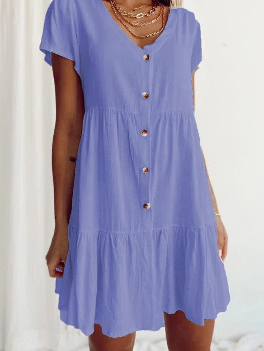 summer cotton linen white loose waist solid color short skirt slimming cotton dress