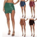 European and american ins style pu skirt   new zipper hip skirt asymmetrical slit leather skirt