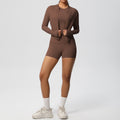 new breathable brushed fleece long-sleeve workout set - solid color three-piece gym outfit for women