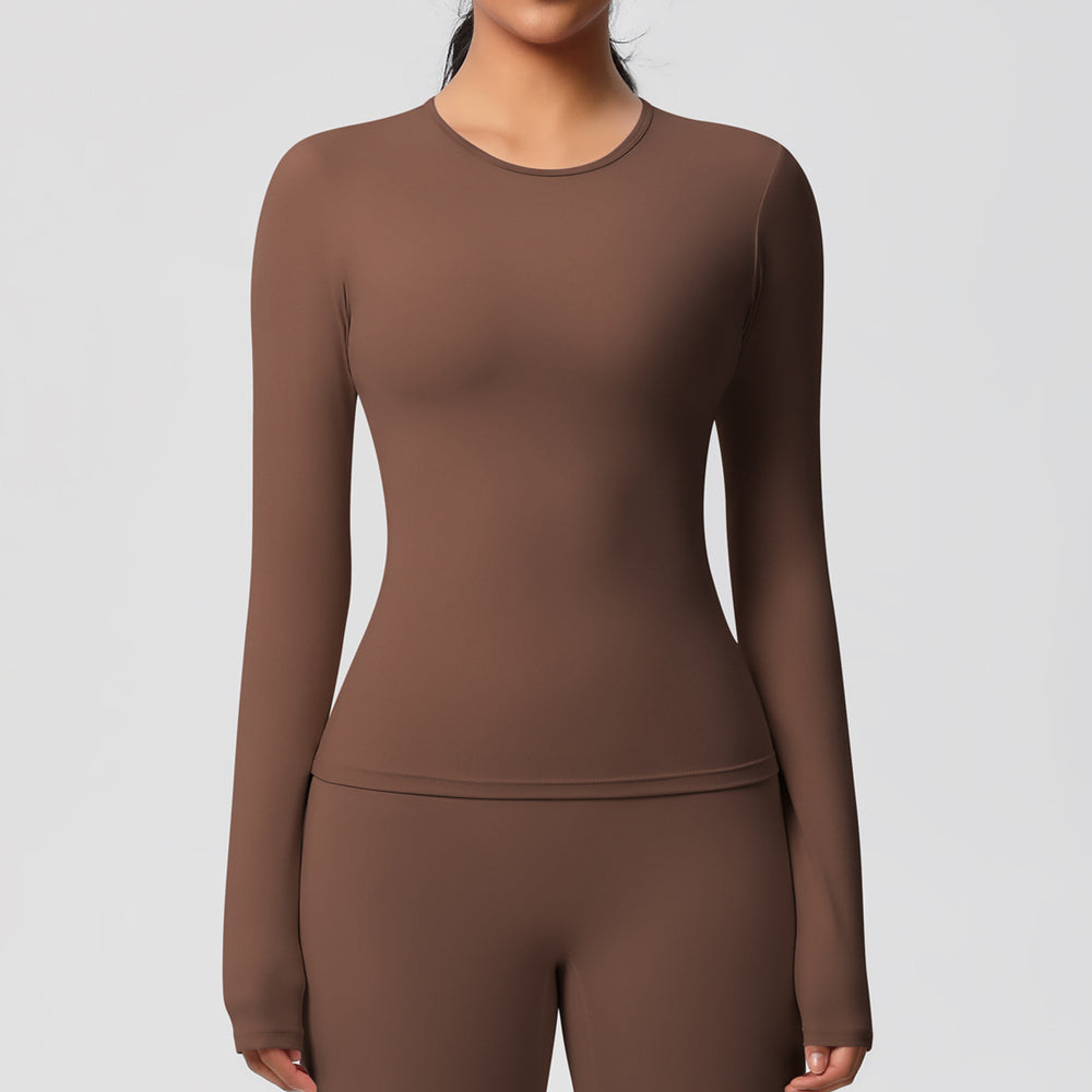 New arrival in stock cross-border double-sided brushed solid color longline training sports long sleeve t-shirt running fitness yoga top for women