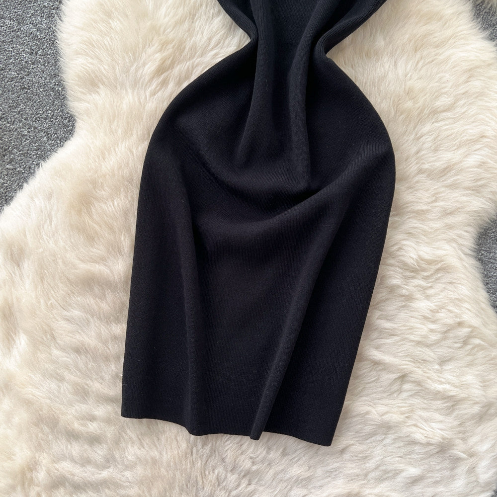 Korean style commute outfit: black sleeveless dress - slim fit, a-line knit dress with high waist for the workplace