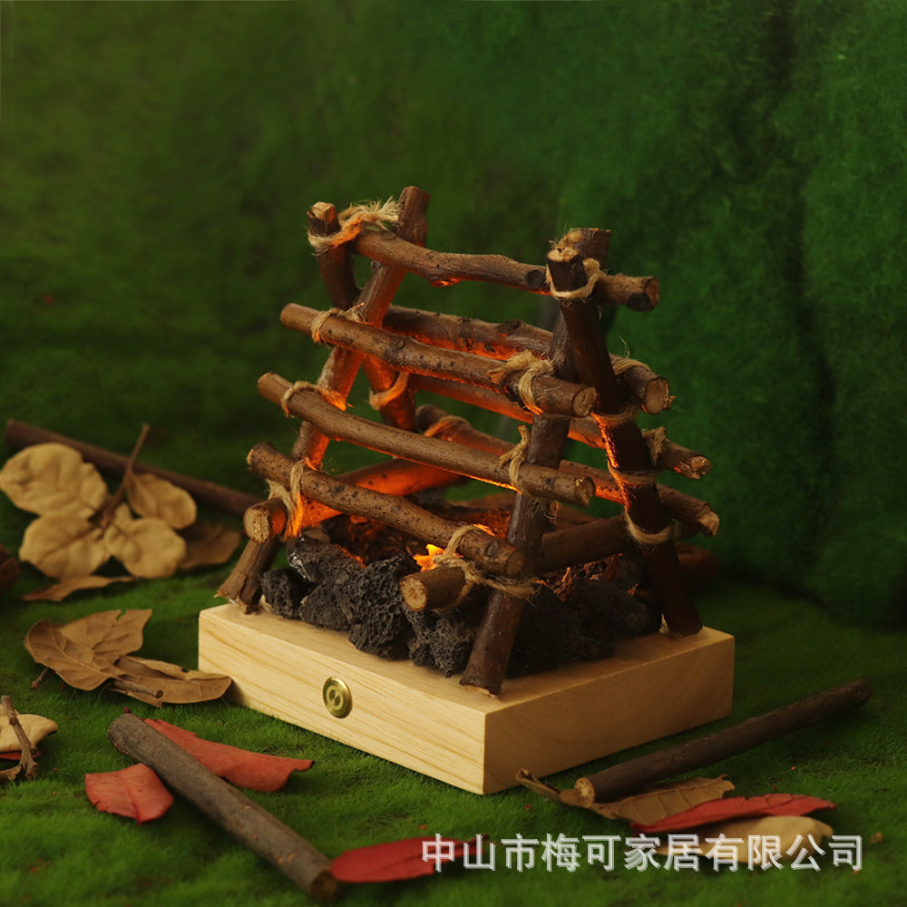 USB charging warm light ambient light white noise desktop ornament solid wood branches bonfire night light gift for friends