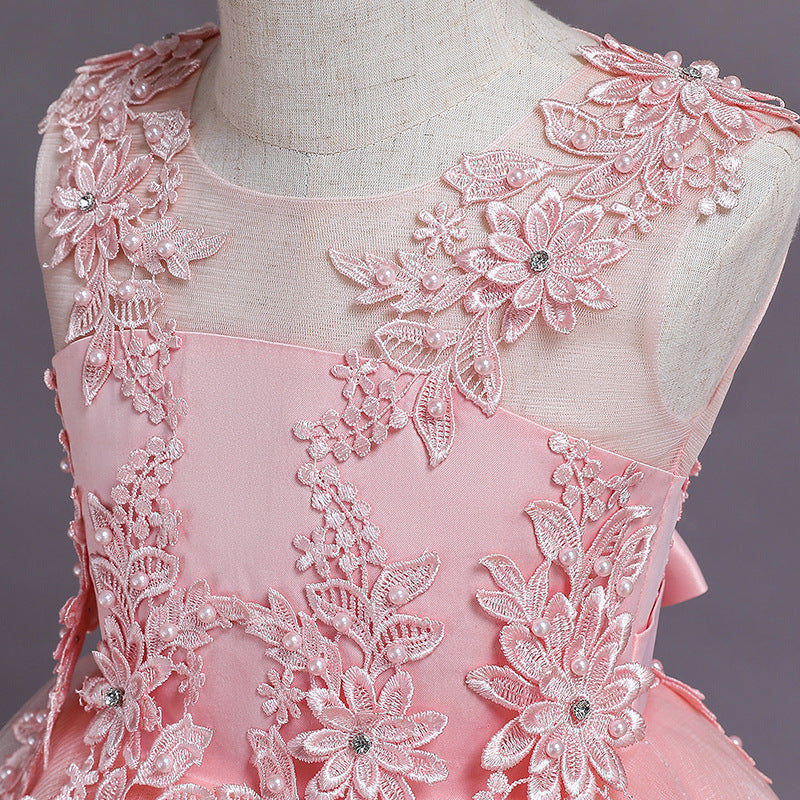 exclusive children's dress, sequined floral princess dress, runway piano performance host costume, girls' dress