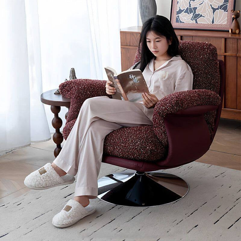 Italian-inspired, understated luxury leather sofa chair. features a removable and washable fabric cover, a vintage-style single seat, and a swivel base perfect for the living room or balcony