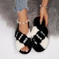 amazon women's open-toe color block crossover rhinestone comfort soft sole slippers - plus size pearl slides