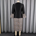Elegant patchwork suit skirt square neck silm plate button leopard print lantern sleeve satin dress two-piece setset