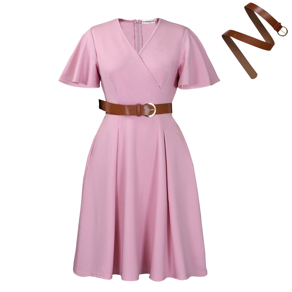 C8636 european and american women's clothing  new fashion elegant solid color plus size v-neck flare sleeve african dress
