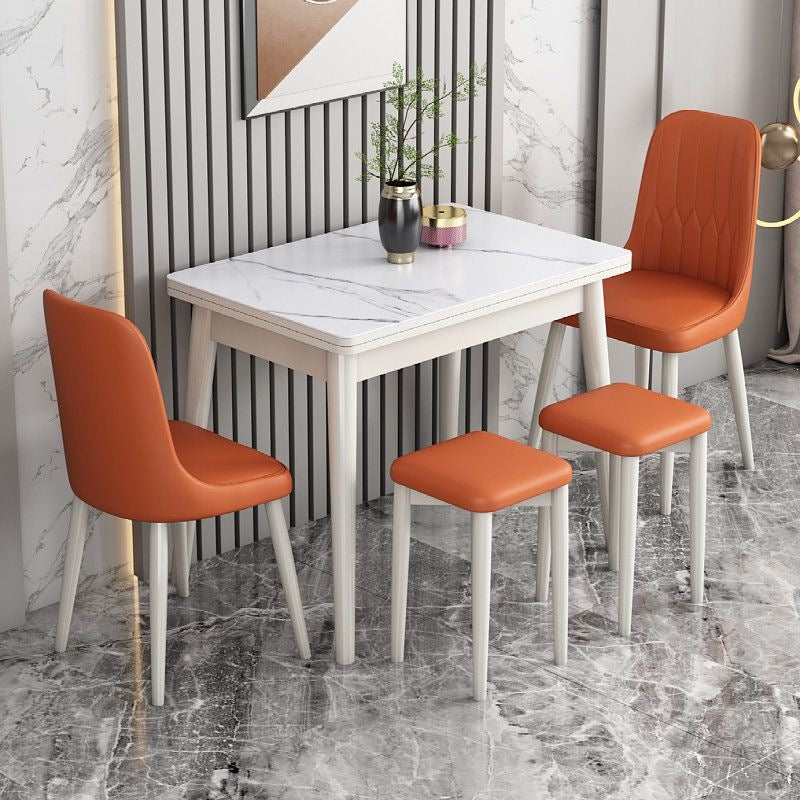 Foldable rock slab dining table - space-saving extendable solid wood dining set for small apartments - italian minimalist style