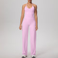 Cloud-feel quick-dry outdoor casual yoga set - tie-up sports bra with high-waisted straight-leg pants for running and fitness