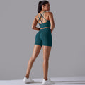 fashion seamless knitting pure color beautiful back high elastic sports tight yoga suit running fitness two-piece set