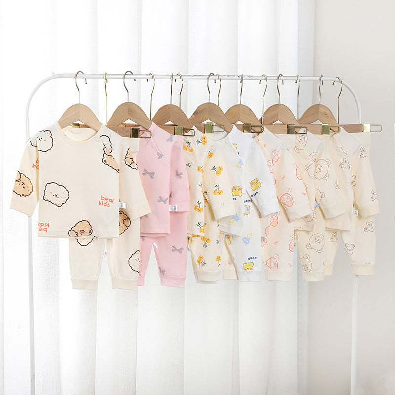 newborn & infant pure cotton autumn clothes set: high-waisted belly protection pants & seamless kids' pajamas