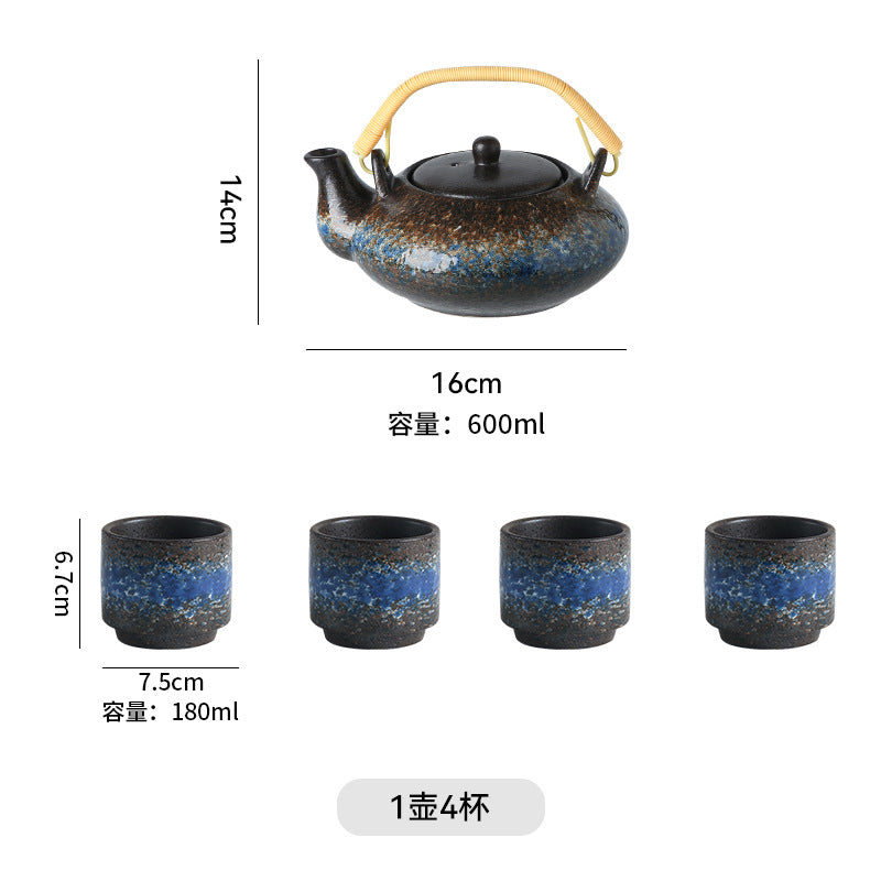 Japanese retro ceramic home tea maker tea cup single pot creative bamboo handle satchel tea set cold water kettle suit
