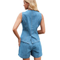 European and american cross-border e-commerce women's summer   washed new sleeveless casual denim shorts set